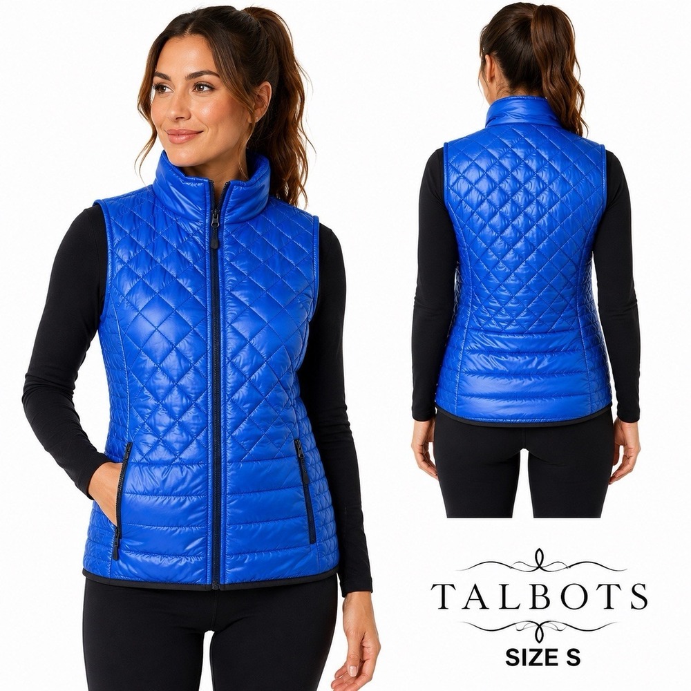 Talbots Primaloft Quilted Vest Women's Small Blue Full Zip Lightweight Puffer